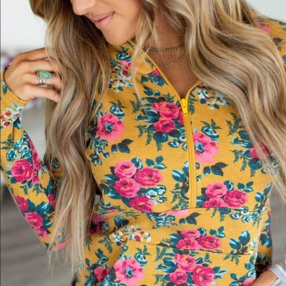 Ampersand Hoodie- Mustard Floral - Picture 2 of 6